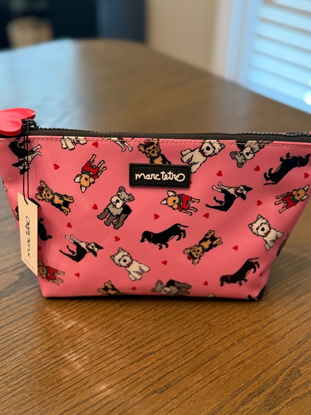 NWT - Marc Tetro Pink Multi Dog Print Cosmetic Bag Pouch